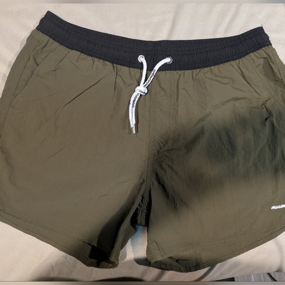 Maamgic Olive Green Swim Trunks with Black Waistband